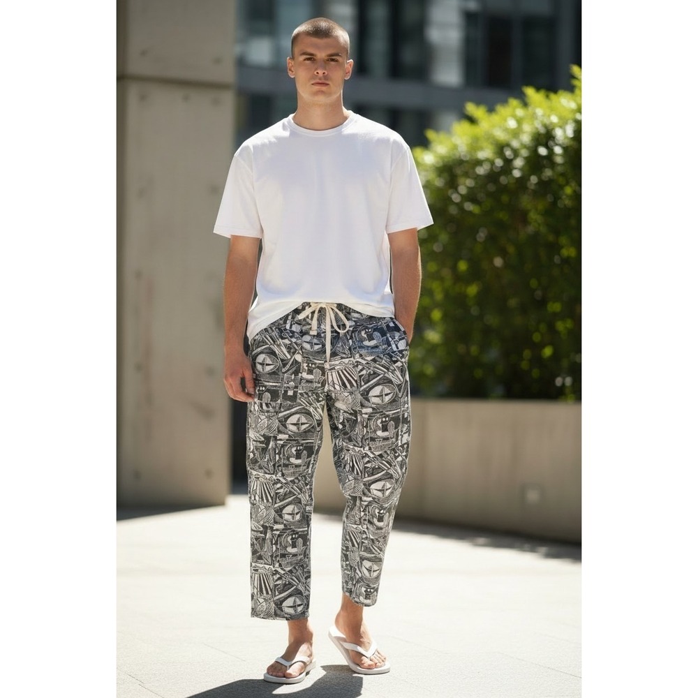 New Public Works NPW Mens Y2K Coastal Nautical Graphic Cotton Lounge Pants 34-35